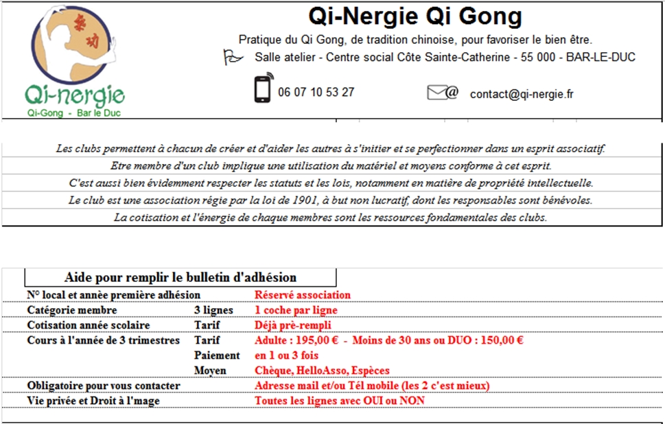 Aide pour remplir votre bulletin d'adhésion